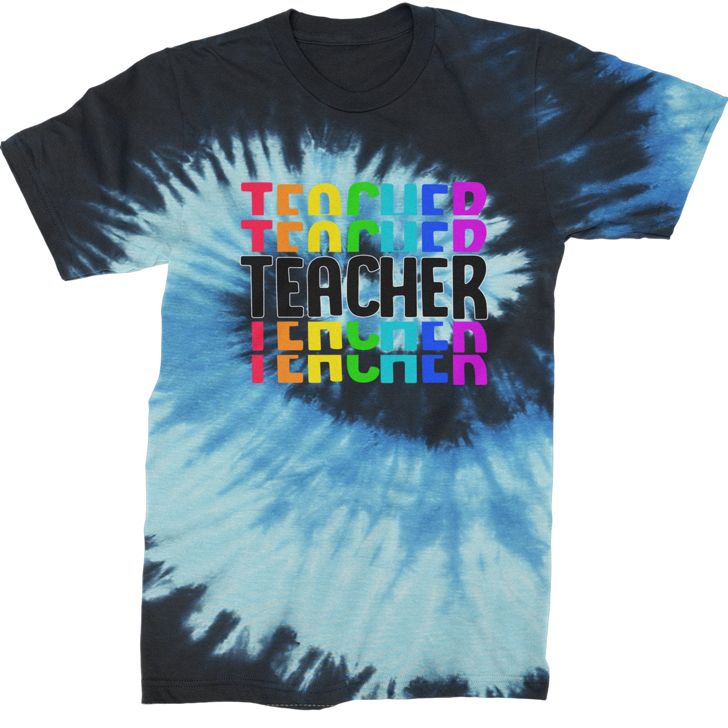 Teacher Repeated Rainbow Pattern  Mens T-shirt Tie-Dye Blue Ocean