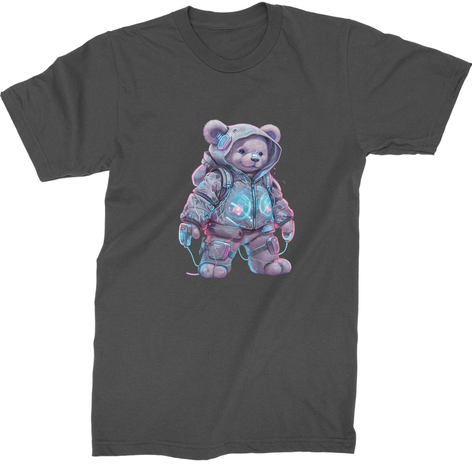 Cyberpunk Adventure Urban Graffiti Bear  Mens T-shirt Charcoal Grey