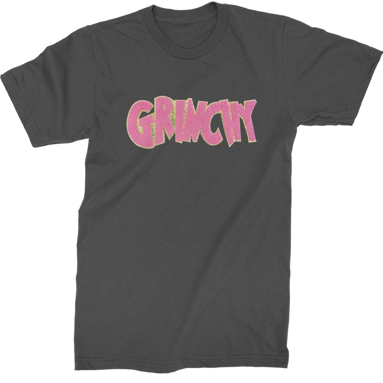 Pink Gr-nchy Chenille Patch  Mens T-shirt Charcoal Grey