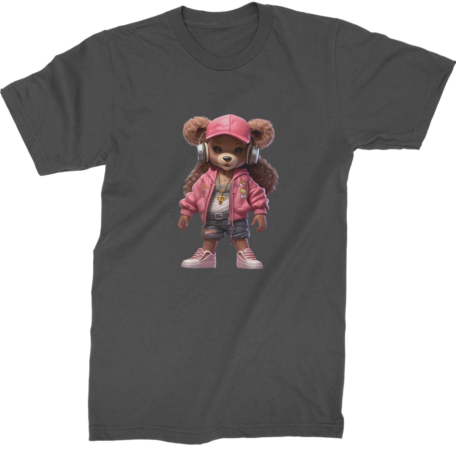 Pink Female Urban Graffiti Bear  Mens T-shirt Charcoal Grey