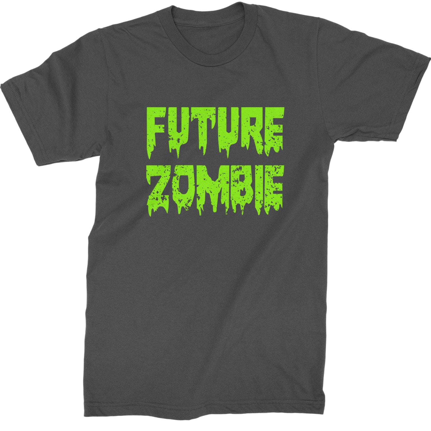 Charcoal grey men's T-shirt with large neon-green Future Zombie lettering