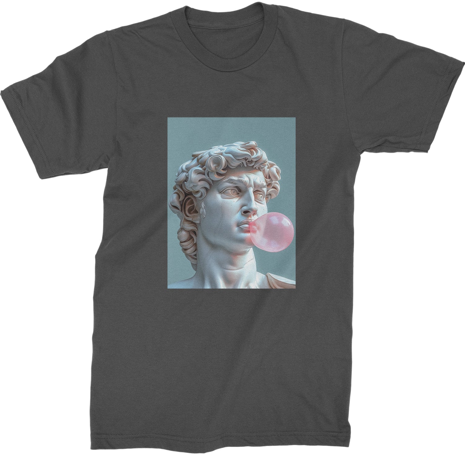 Michelangelo's David with Bubble Gum Contemporary Statue Art Mens T-shirt Charcoal Grey