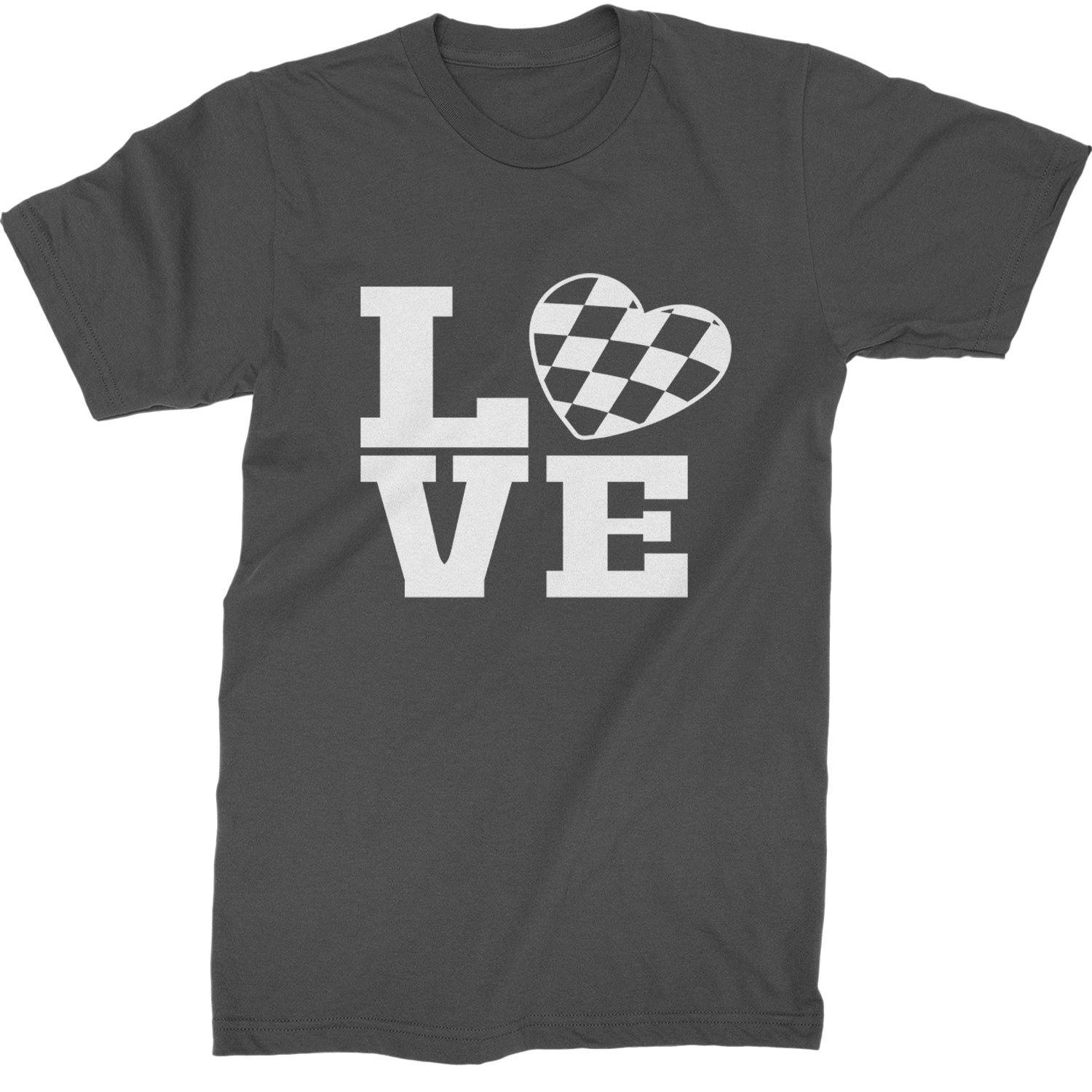 Love Racing Checkered Flag Heart Mens T-shirt Charcoal Grey