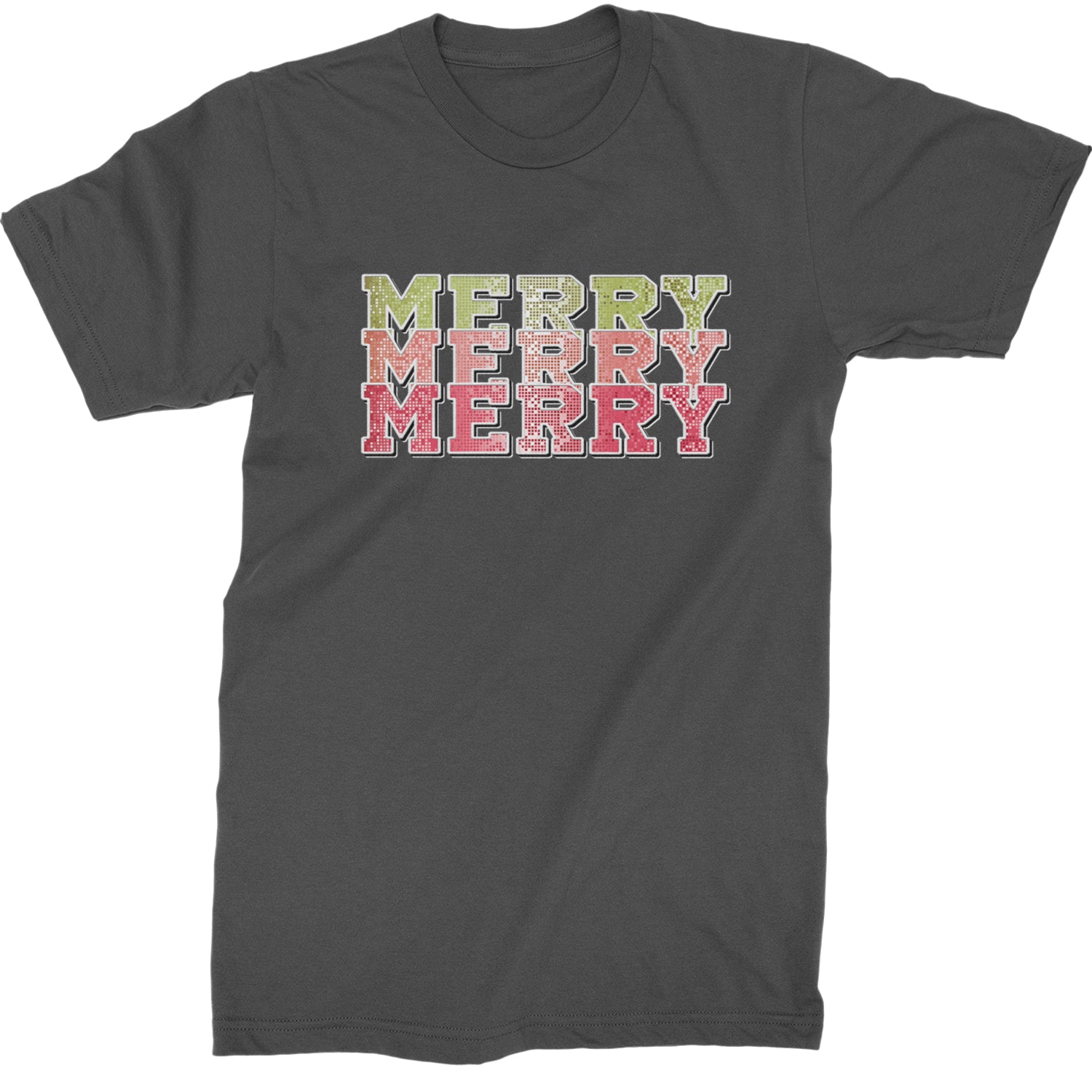 Merry Merry Merry Faux Sequins  Mens T-shirt Charcoal Grey