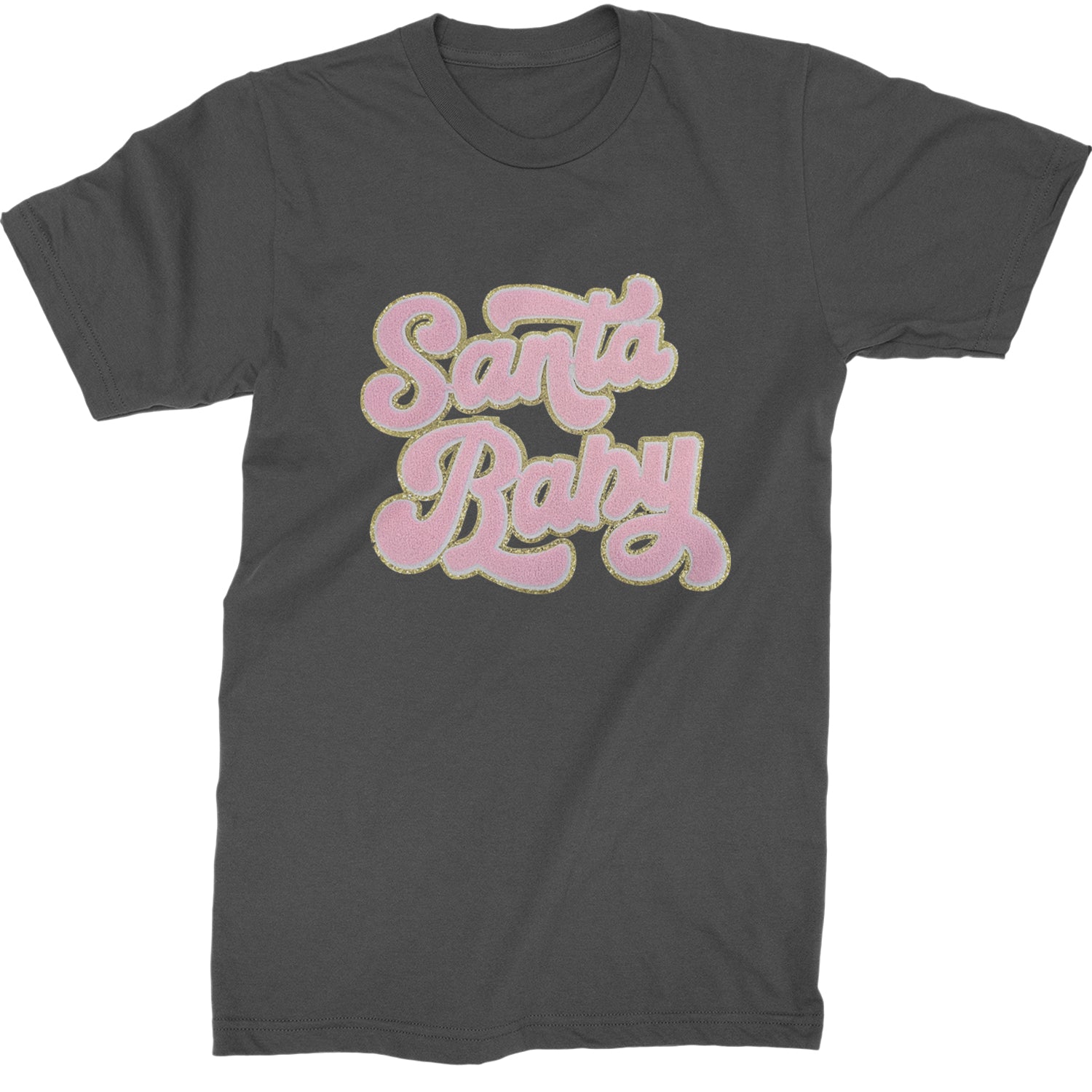 Pink Santa Baby Chenille Patch  Mens T-shirt Charcoal Grey