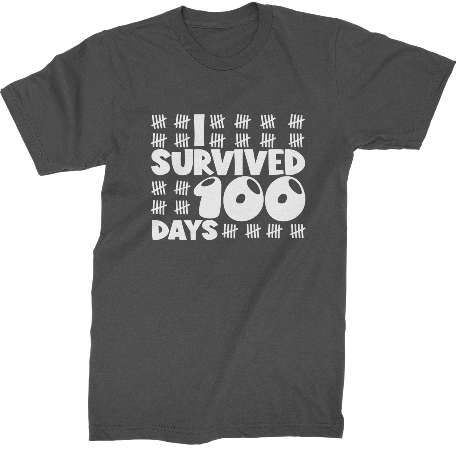 I Survived 100 Days Tally Marks Mens T-shirt Charcoal Grey