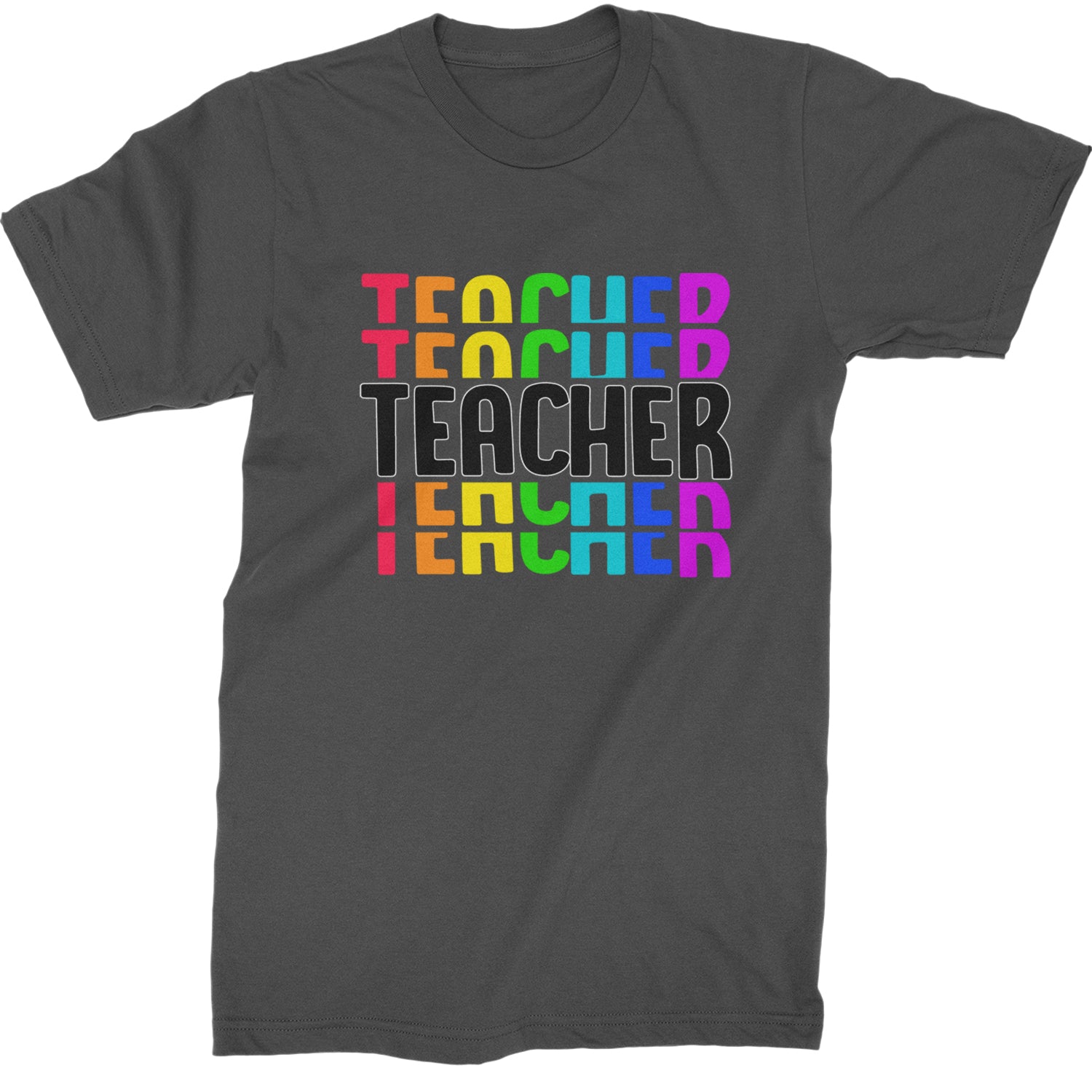 Teacher Repeated Rainbow Pattern  Mens T-shirt Charcoal Grey