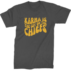 Karma Is The Guy On The Chiefs Boyfriend Mens T-shirt Charcoal Grey