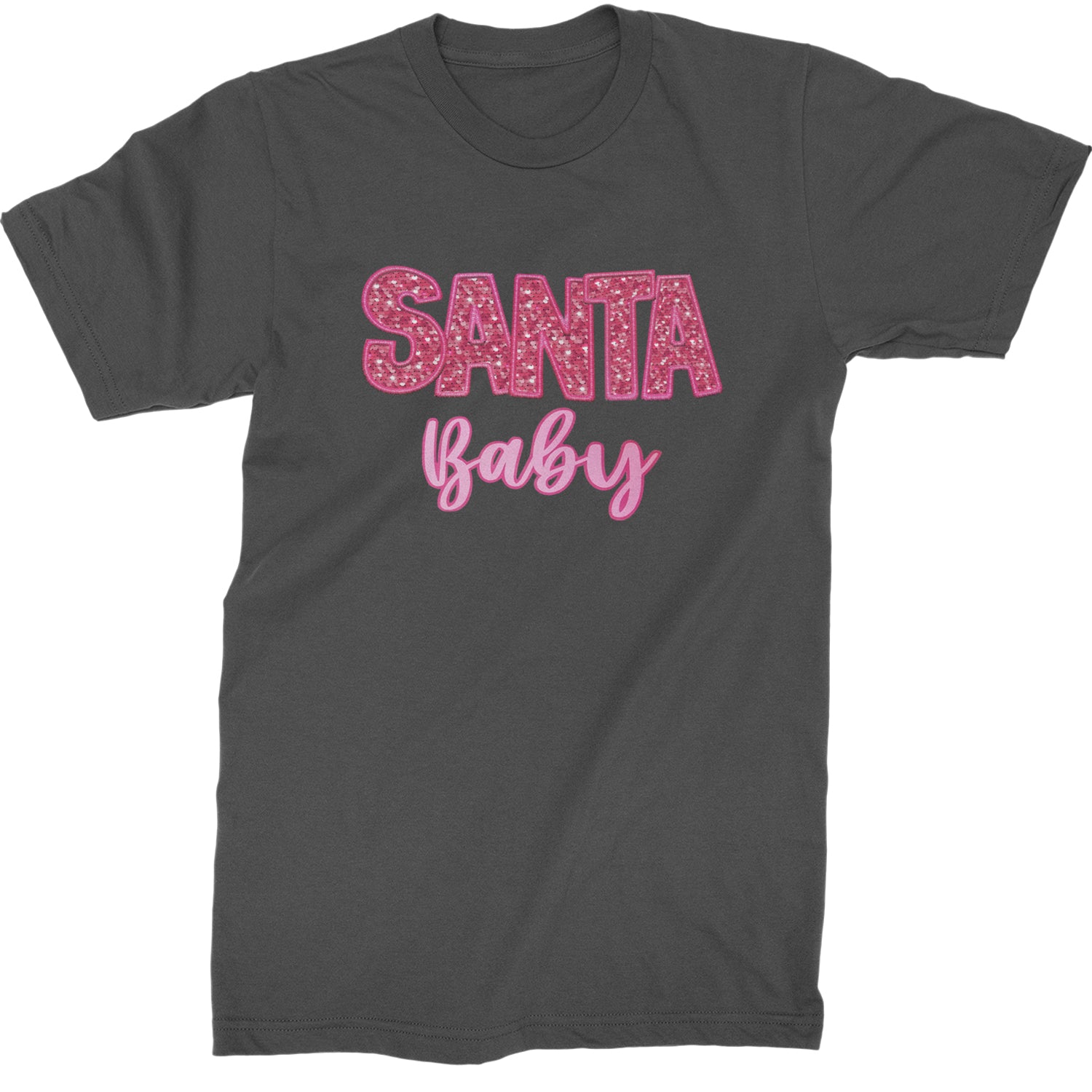 Santa Baby Faux Patch and Sequins  Mens T-shirt Charcoal Grey