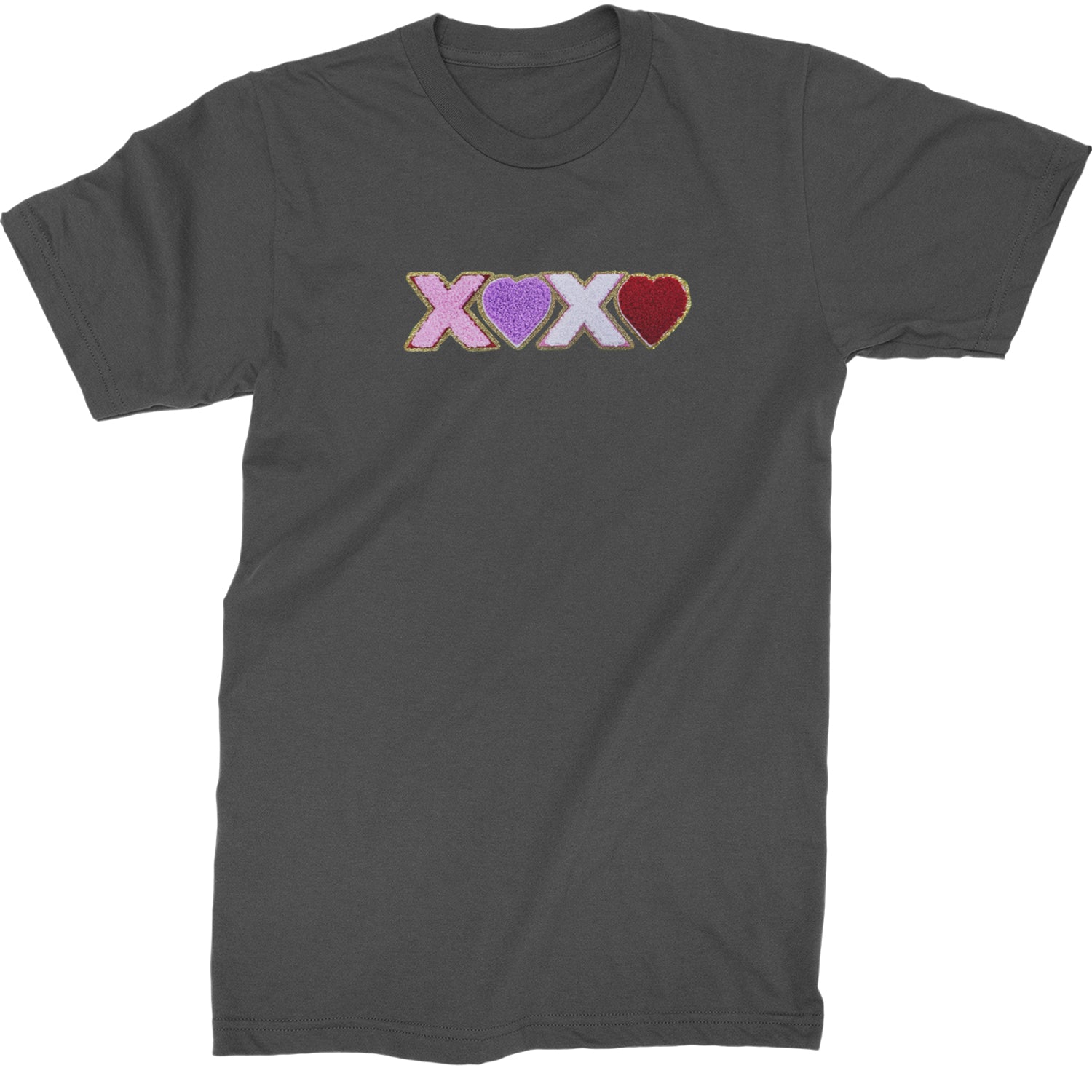 XOXO Chenille Patch Valentines Days  Mens T-shirt Charcoal Grey