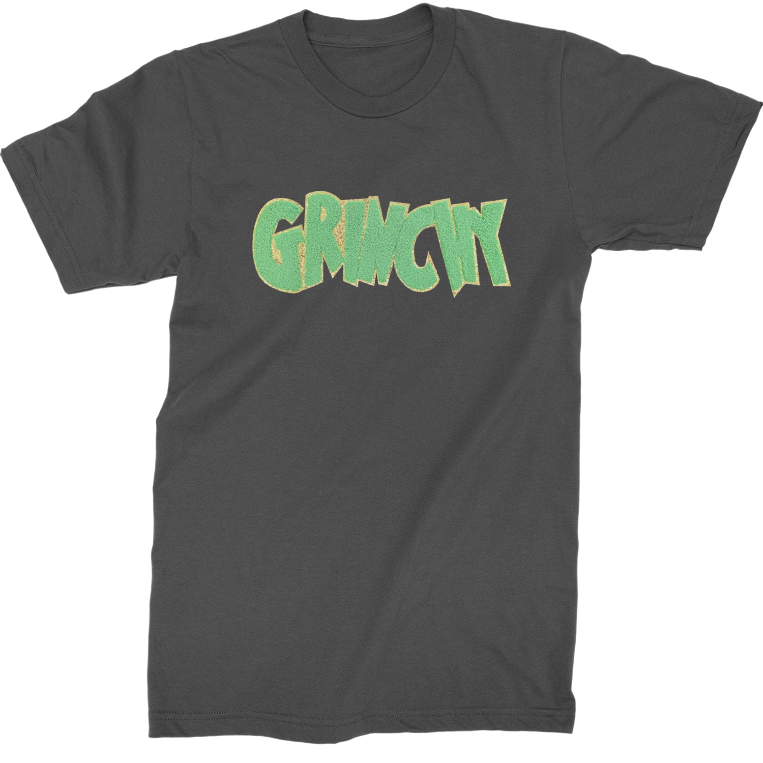 Green Gr-nchy Chenille Patch  Mens T-shirt Charcoal Grey