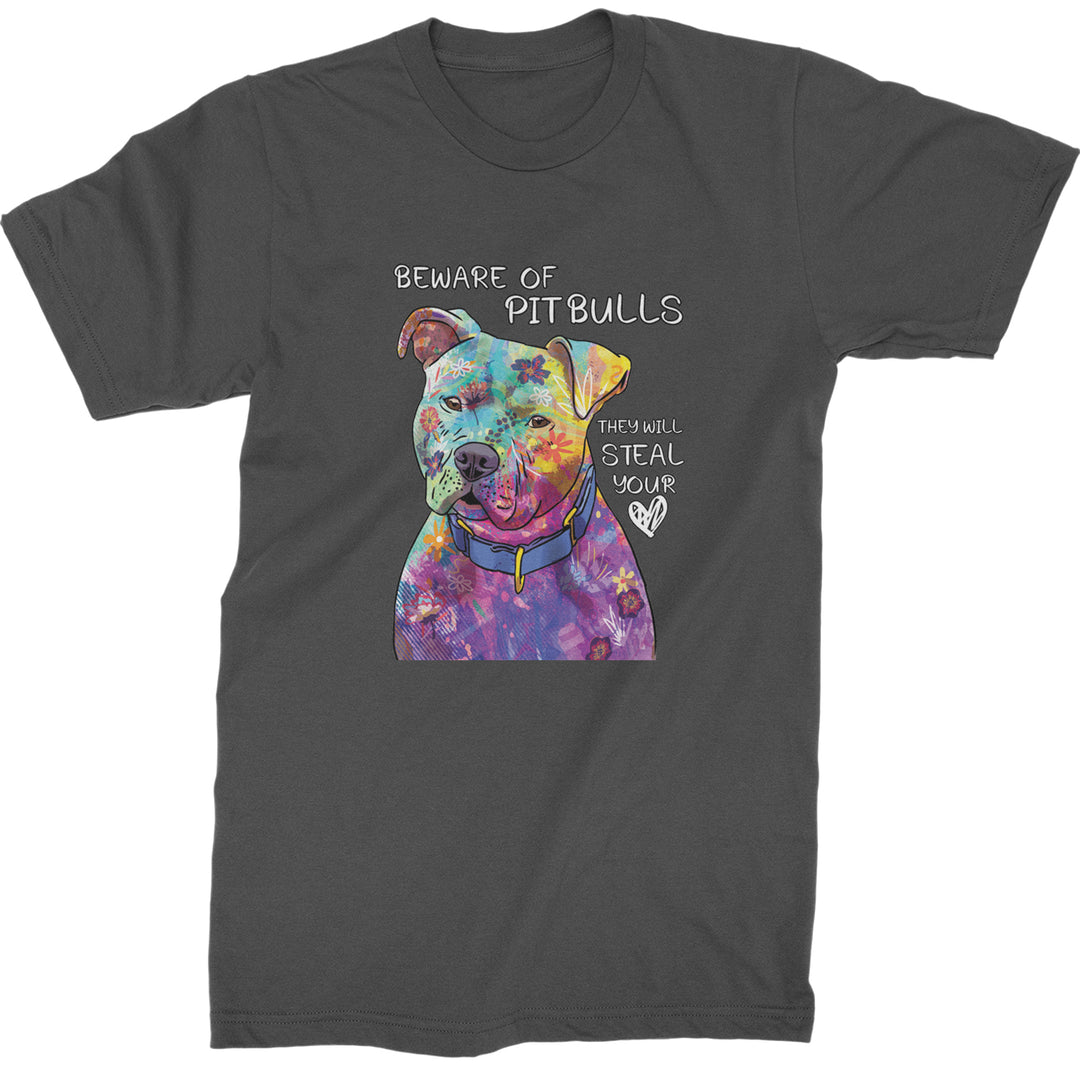 Beware Of Pit Bulls, They Will Steal Your Heart  Mens T-shirt Charcoal Grey