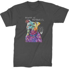 Beware Of Pit Bulls, They Will Steal Your Heart  Mens T-shirt Charcoal Grey