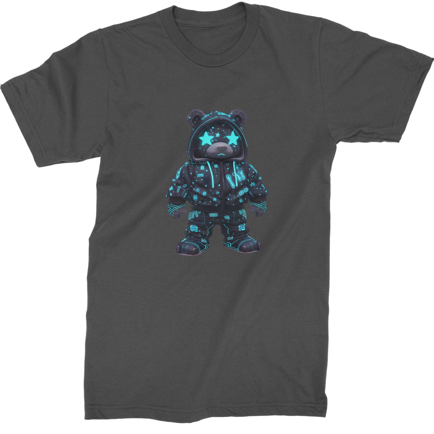 Starry Eyed Vaporwave Urban Graffiti Bear  Mens T-shirt Charcoal Grey