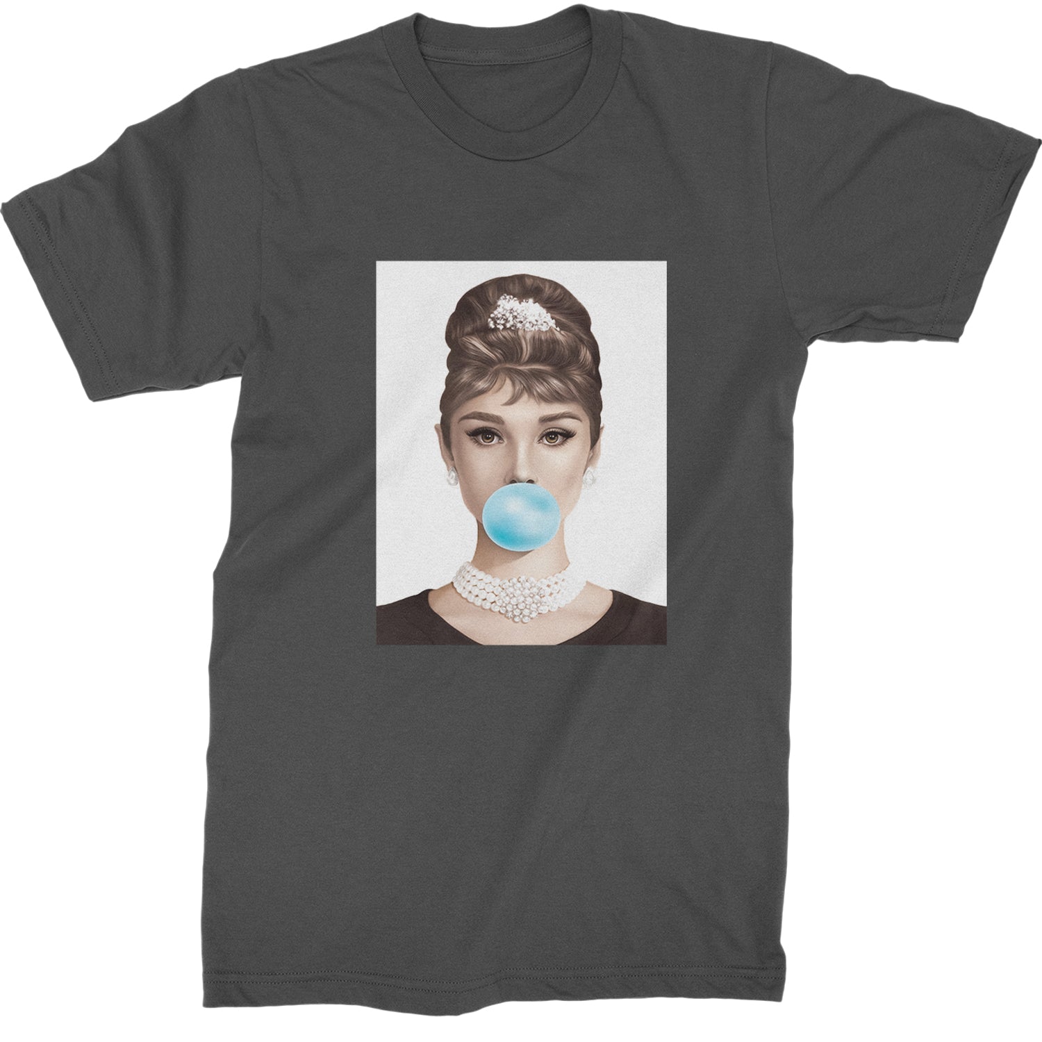 Audrey Hepburn Chewing Bubble Gum American Icon Mens T-shirt Charcoal Grey