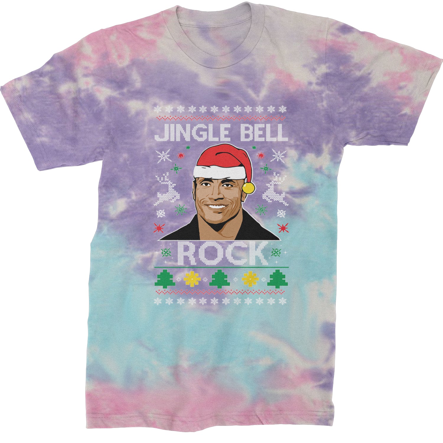 Jingle Bell Rock Ugly Christmas Mens T-shirt Tie-Dye Cotton Candy