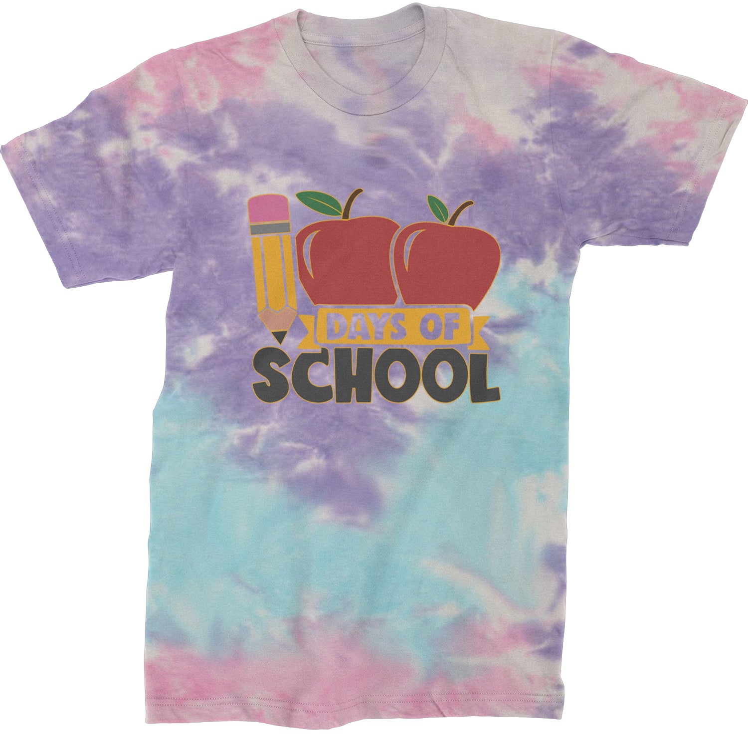 100 Days Of School Apple Pencil  Mens T-shirt Tie-Dye Cotton Candy