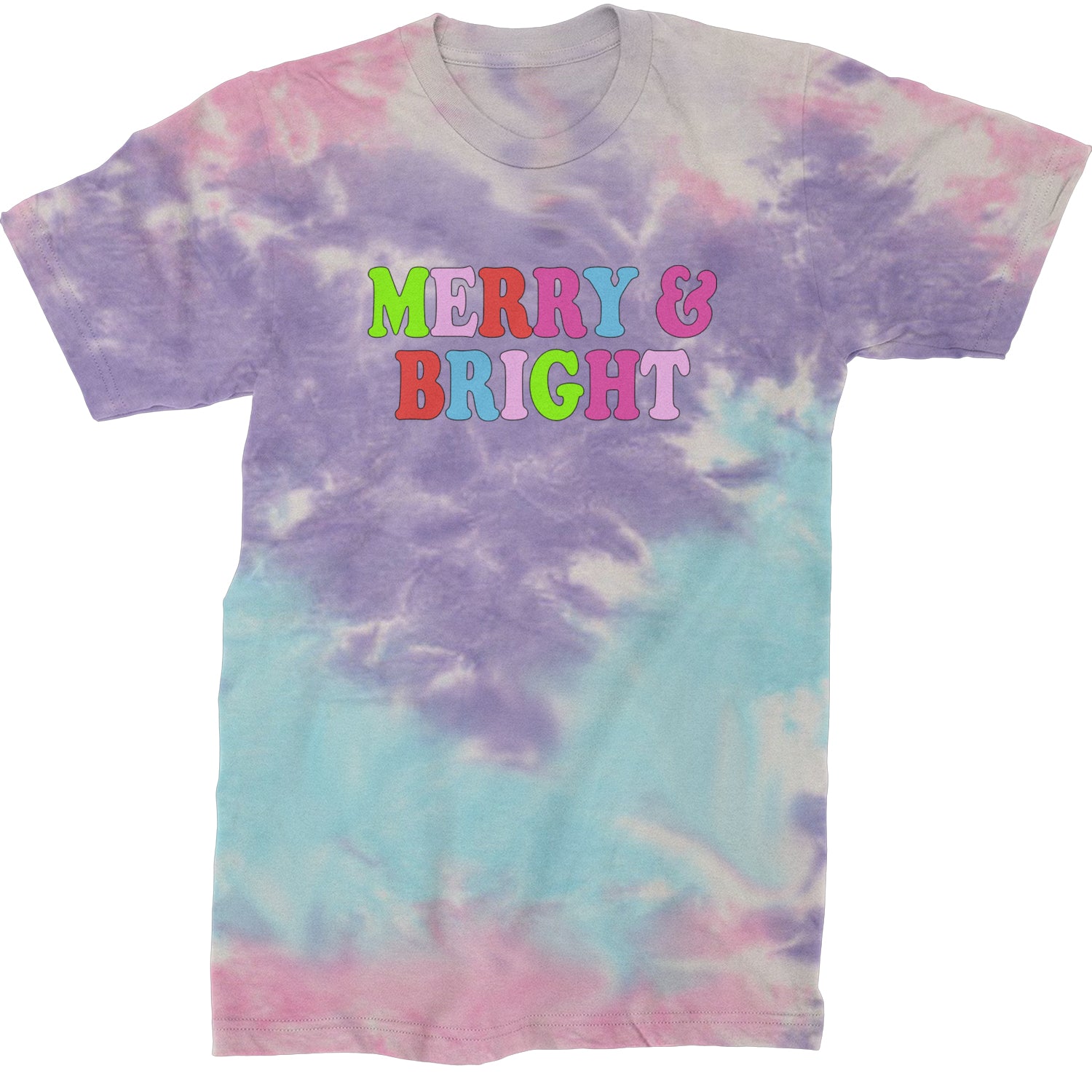 Merry and Bright Festive Christmas Holiday  Mens T-shirt Tie-Dye Cotton Candy