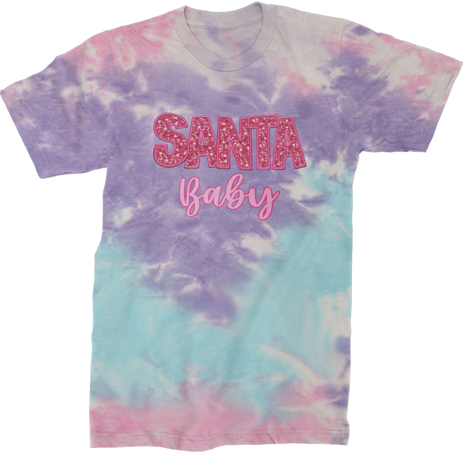 Santa Baby Faux Patch and Sequins  Mens T-shirt Tie-Dye Cotton Candy