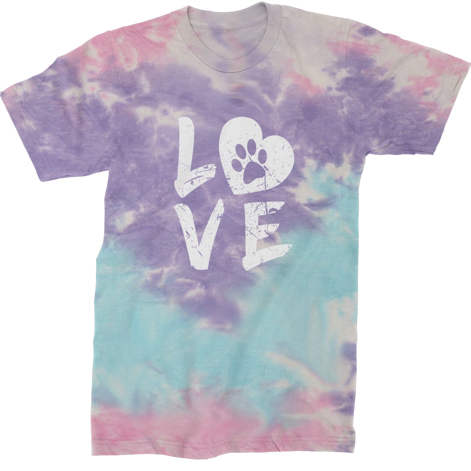 I Love My Dog Paw Print  Mens T-shirt Tie-Dye Cotton Candy