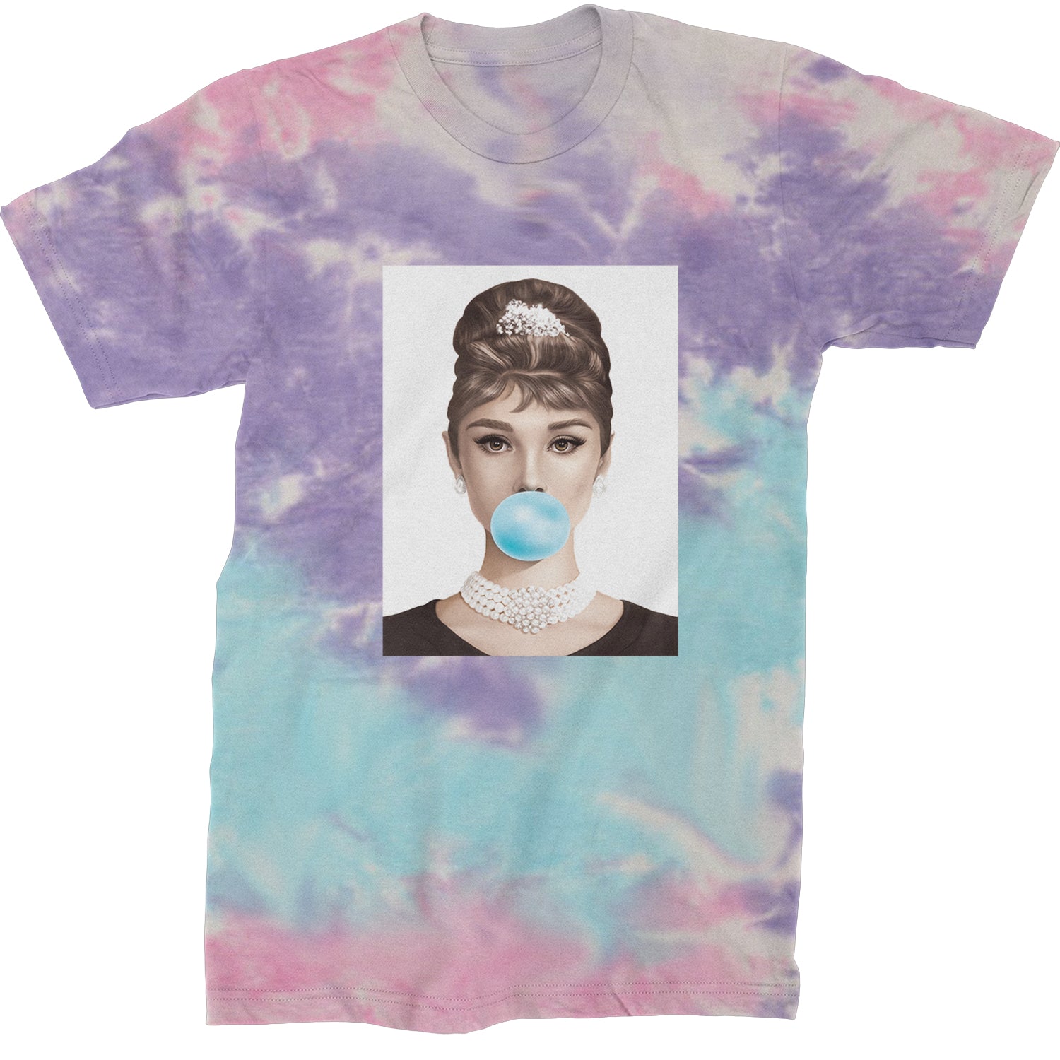 Audrey Hepburn Chewing Bubble Gum American Icon Mens T-shirt Tie-Dye Cotton Candy