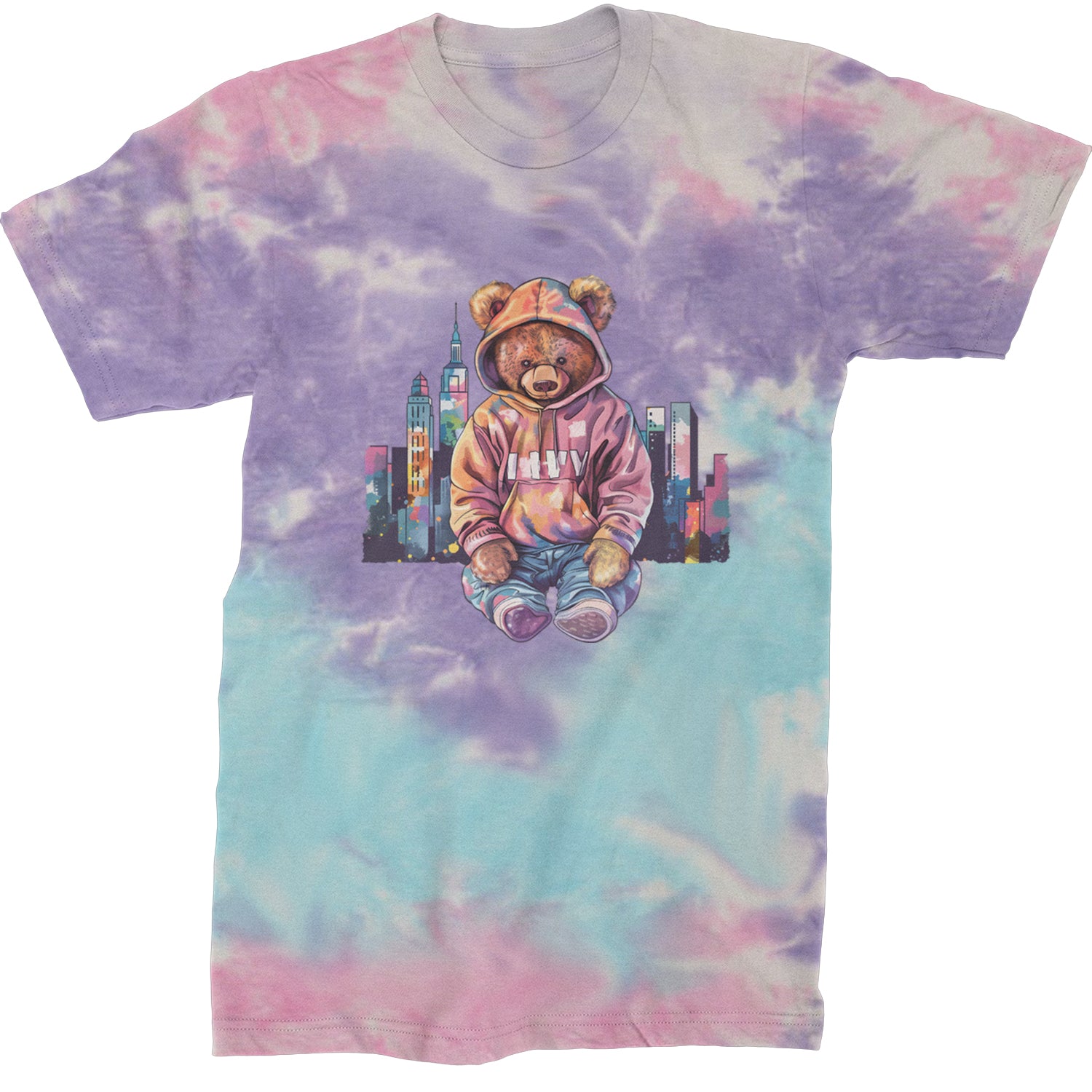 City Skyline Urban Graffiti Bear  Mens T-shirt Tie-Dye Cotton Candy