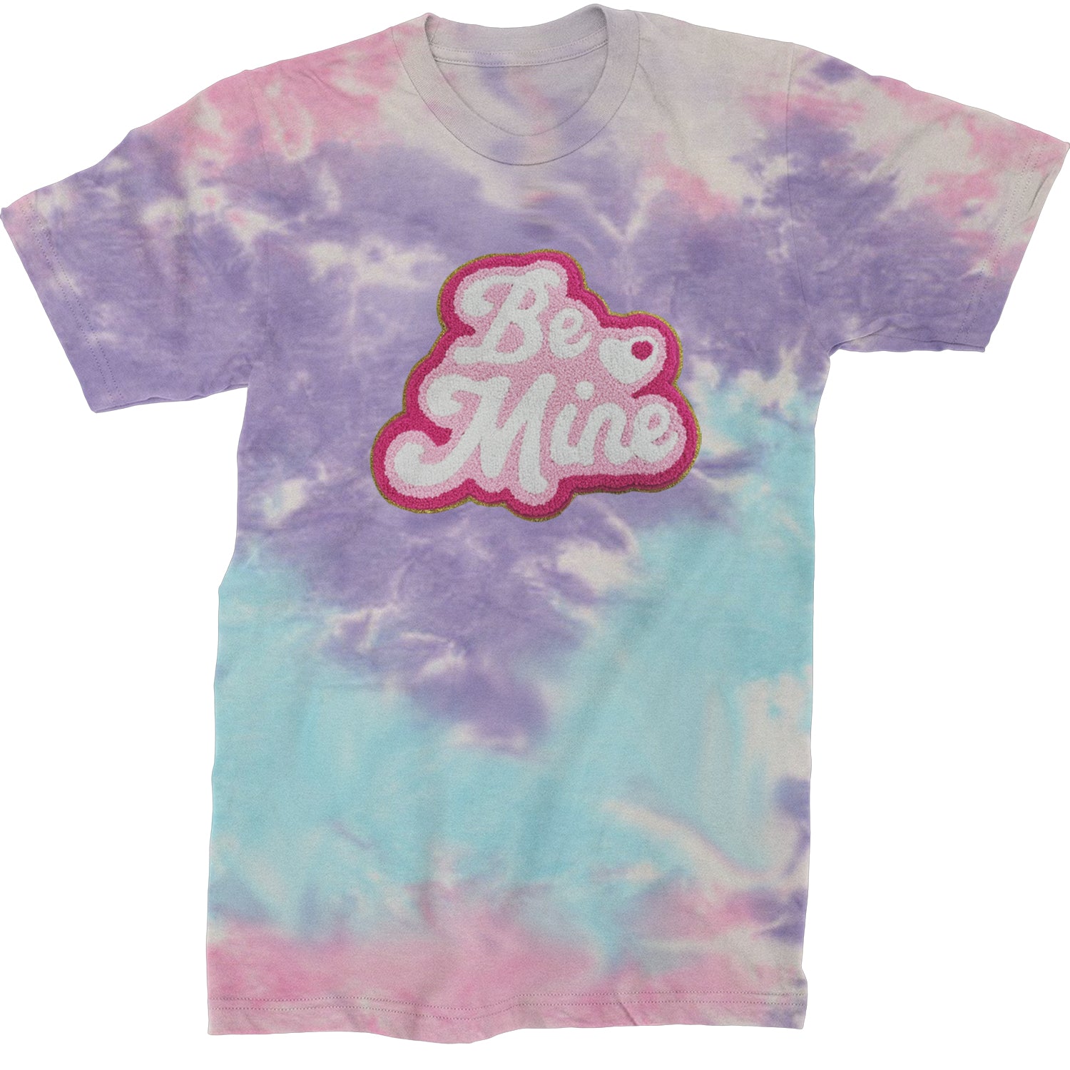 Be Mine Chenille Patch Valentines Days  Mens T-shirt Tie-Dye Cotton Candy