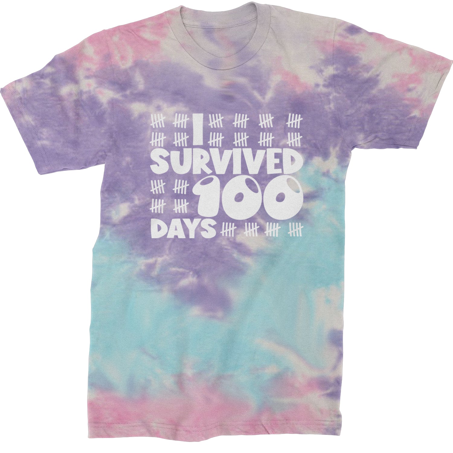 I Survived 100 Days Tally Marks Mens T-shirt Tie-Dye Cotton Candy