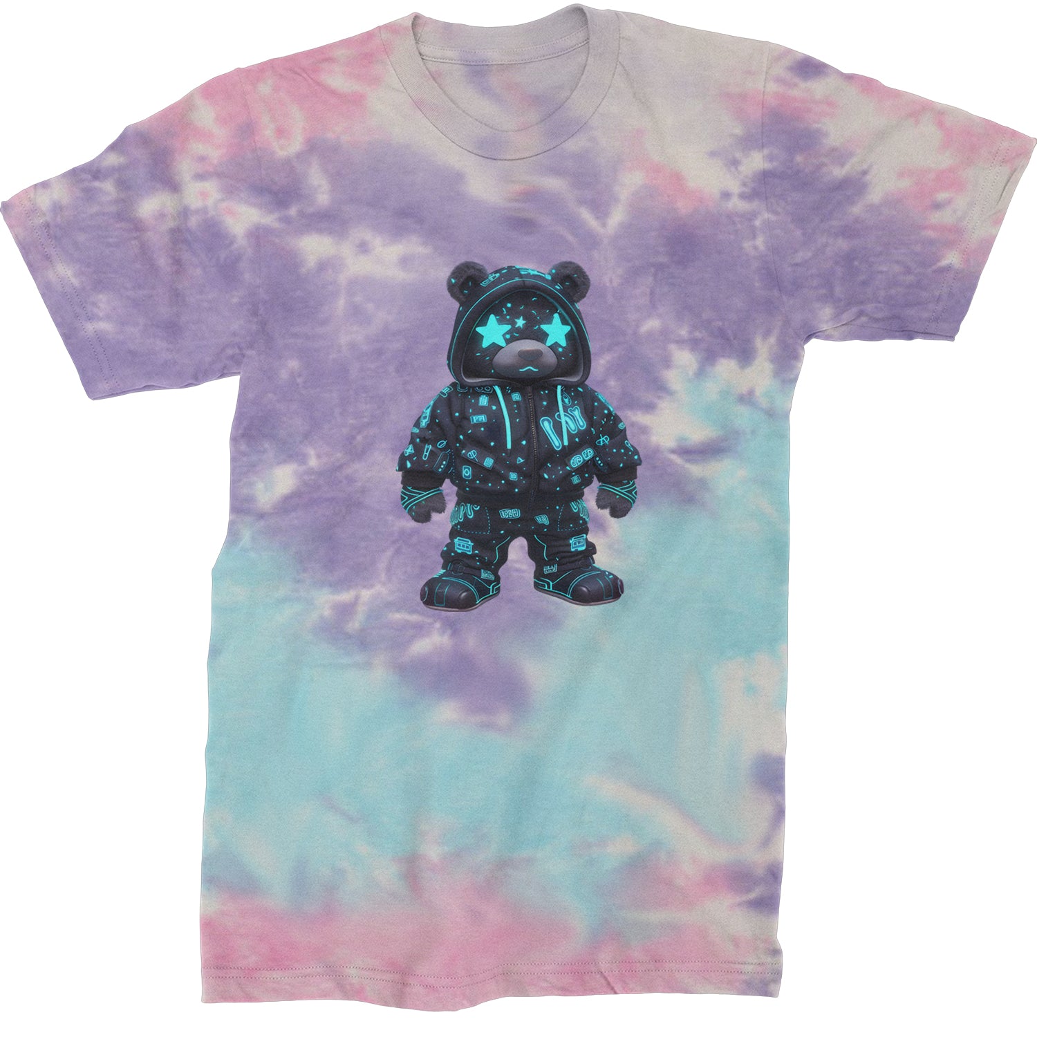 Starry Eyed Vaporwave Urban Graffiti Bear  Mens T-shirt Tie-Dye Cotton Candy