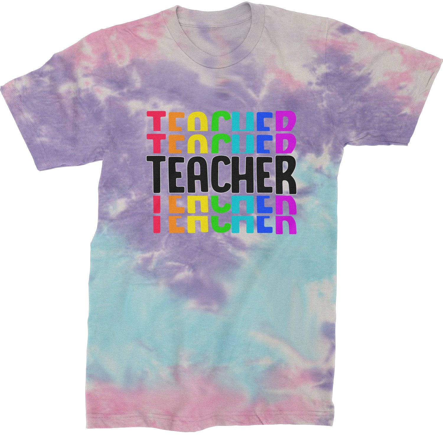 Teacher Repeated Rainbow Pattern  Mens T-shirt Tie-Dye Cotton Candy