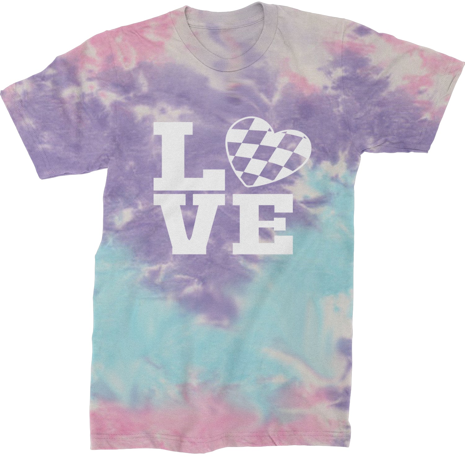 Love Racing Checkered Flag Heart Mens T-shirt Tie-Dye Cotton Candy