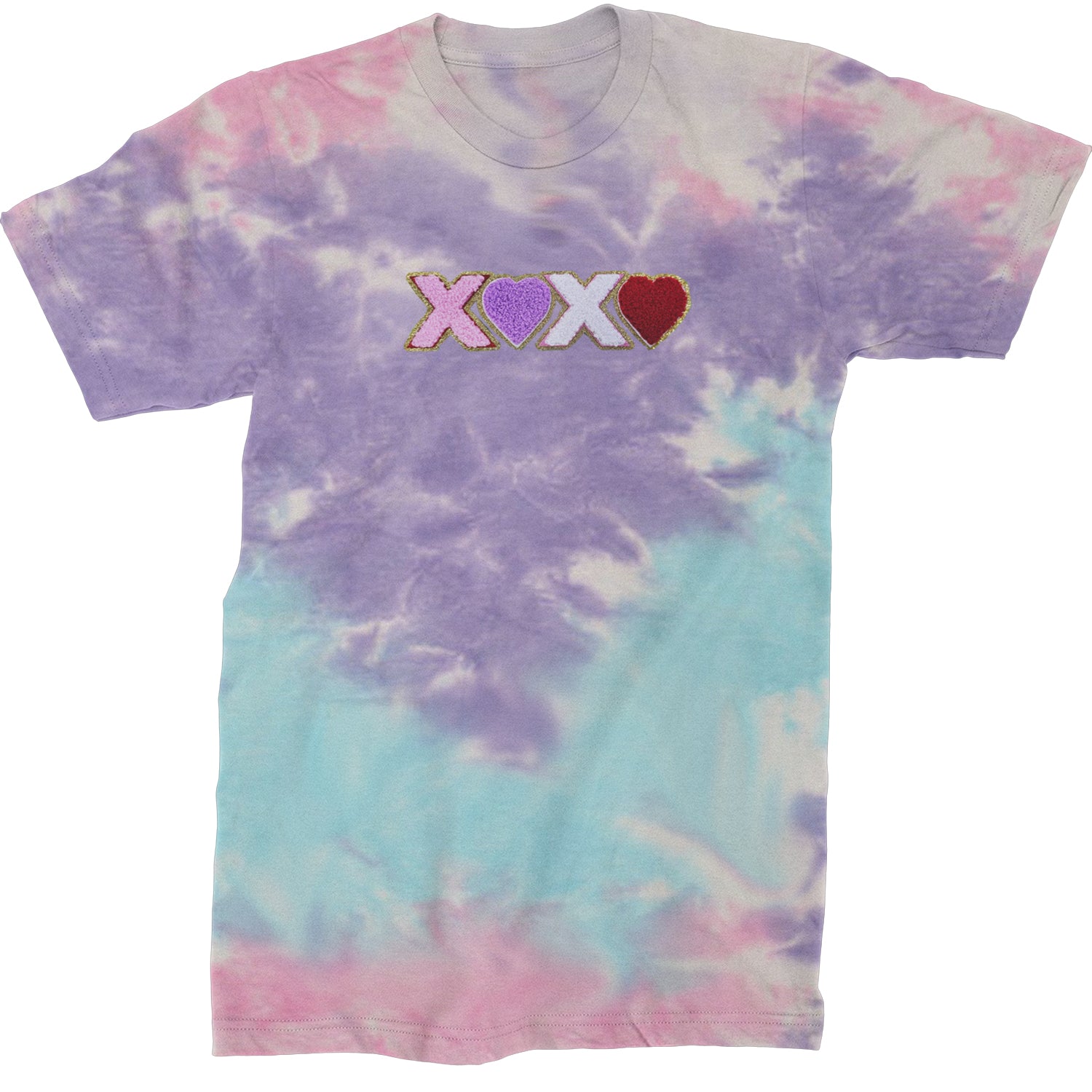 XOXO Chenille Patch Valentines Days  Mens T-shirt Tie-Dye Cotton Candy