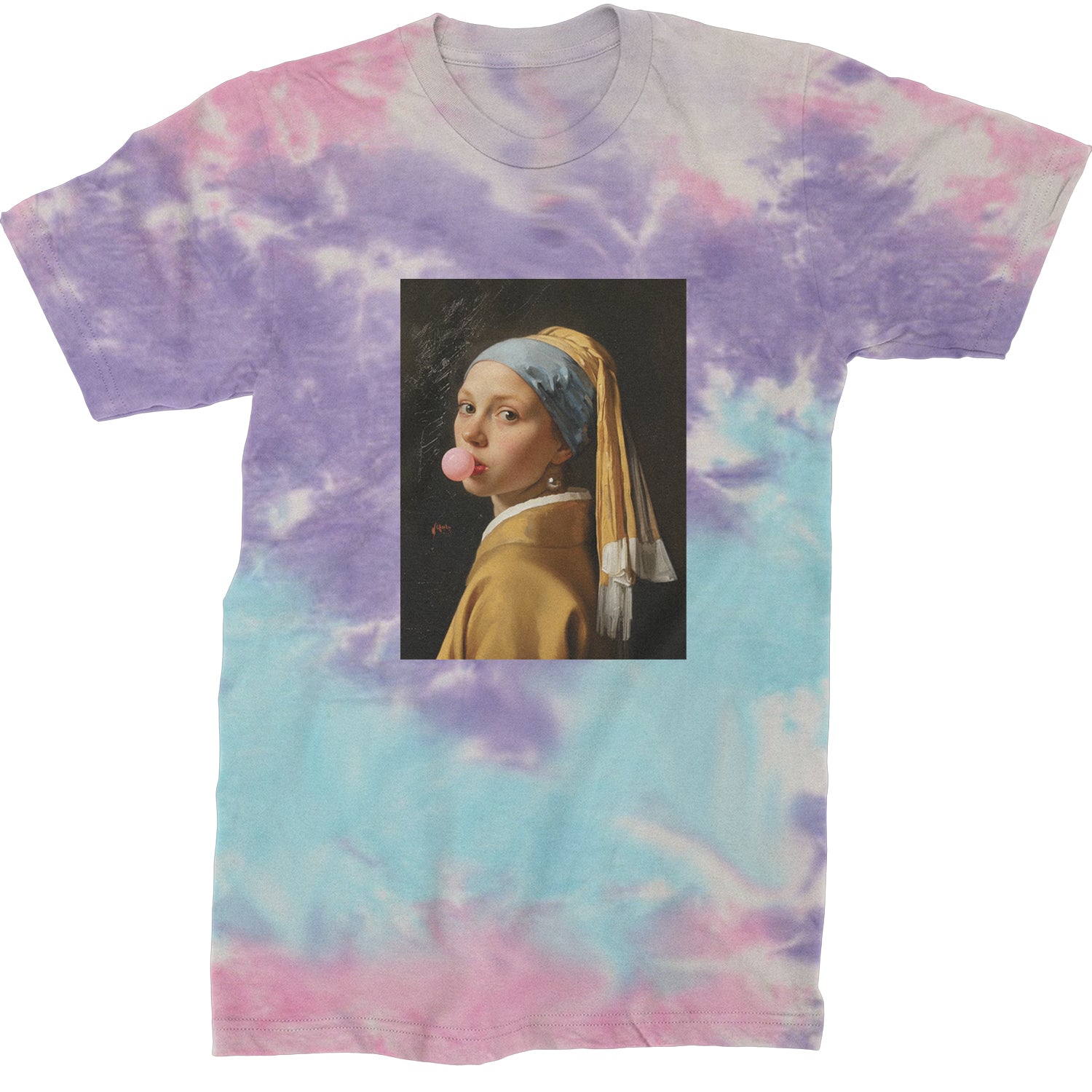 Girl with a Pearl Earring Bubble Gum Contemporary Art Mens T-shirt Tie-Dye Cotton Candy