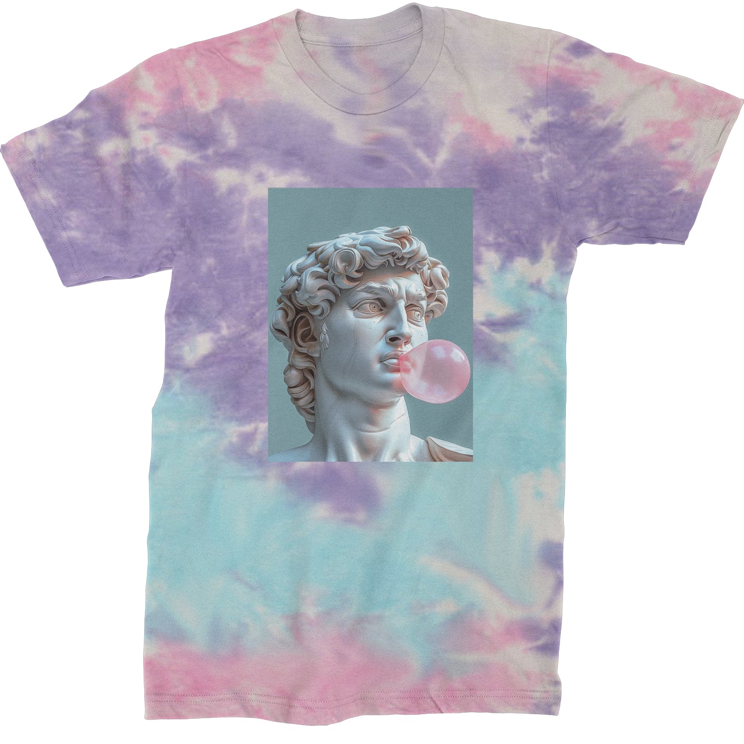Michelangelo's David with Bubble Gum Contemporary Statue Art Mens T-shirt Tie-Dye Cotton Candy