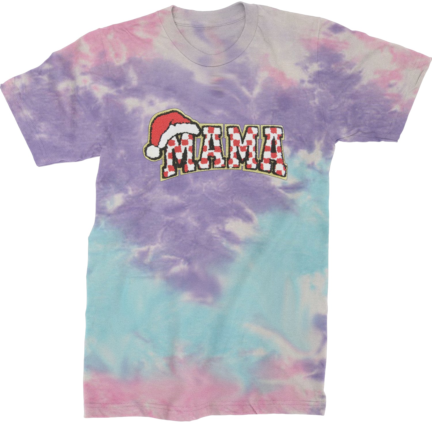 Mama Santa Hat Chenille Patch  Mens T-shirt Tie-Dye Cotton Candy