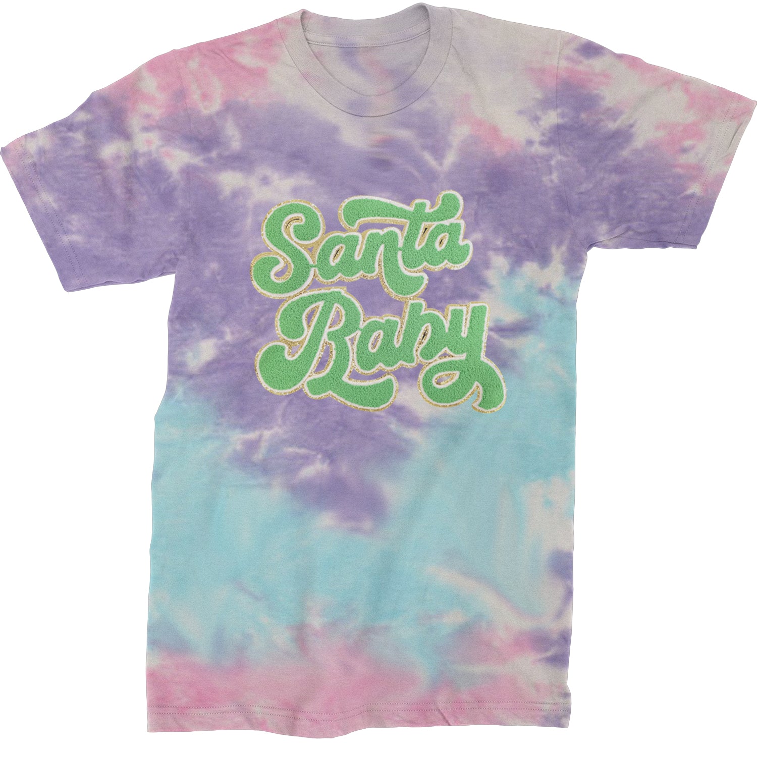 Green Santa Baby Chenille Patch  Mens T-shirt Tie-Dye Cotton Candy