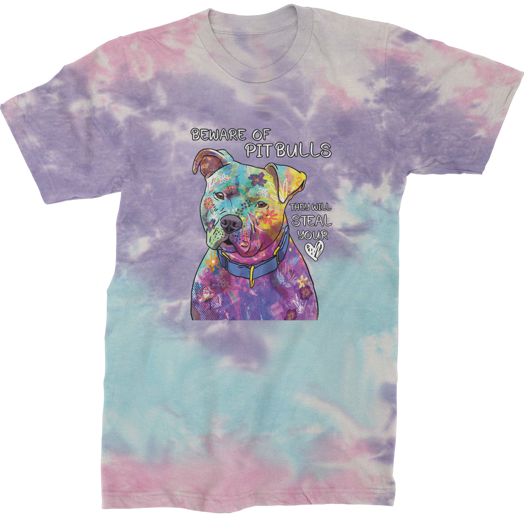 Beware Of Pit Bulls, They Will Steal Your Heart  Mens T-shirt Tie-Dye Cotton Candy