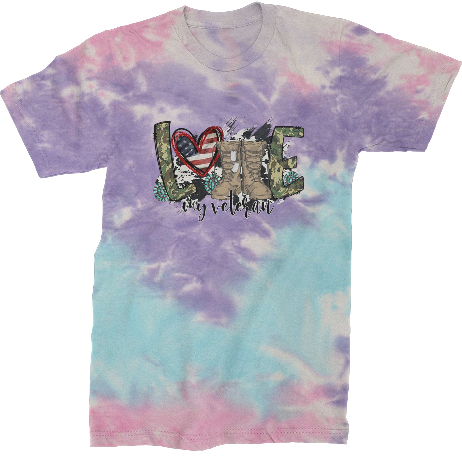 Love My Veteran Honor Veterans Day  Mens T-shirt Tie-Dye Cotton Candy