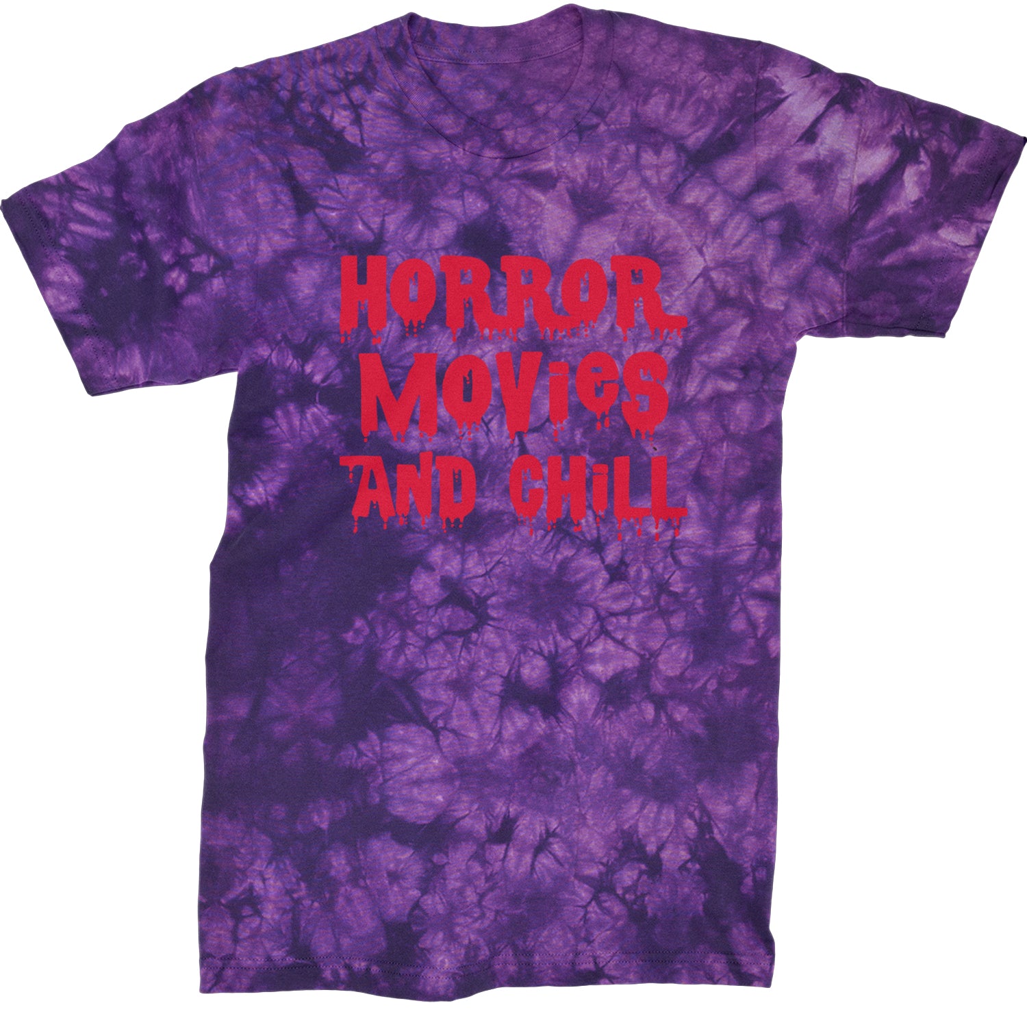 Horror Movies and Chill  Mens T-shirt Tie-Dye Crystal Purple