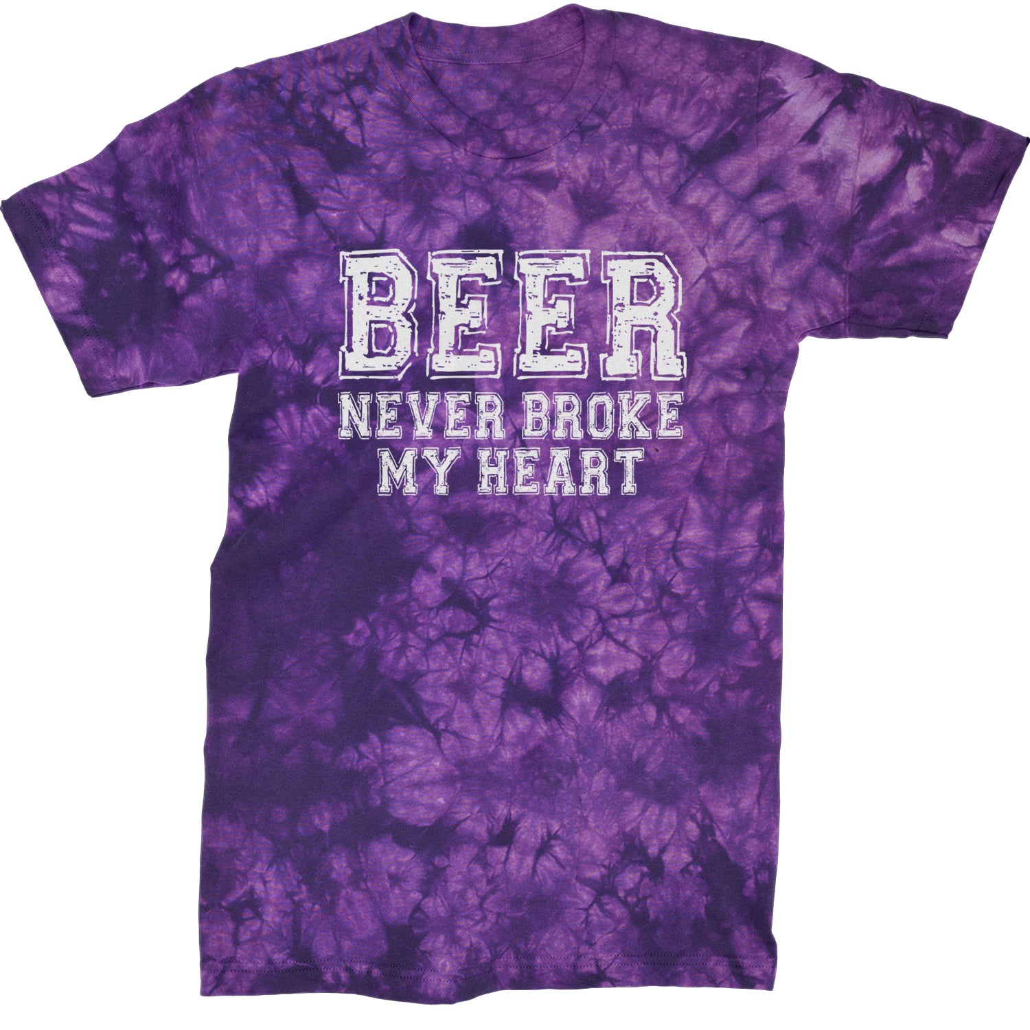 Beer Never Broke My Heart Funny Drinking Mens T-shirt Tie-Dye Crystal Purple