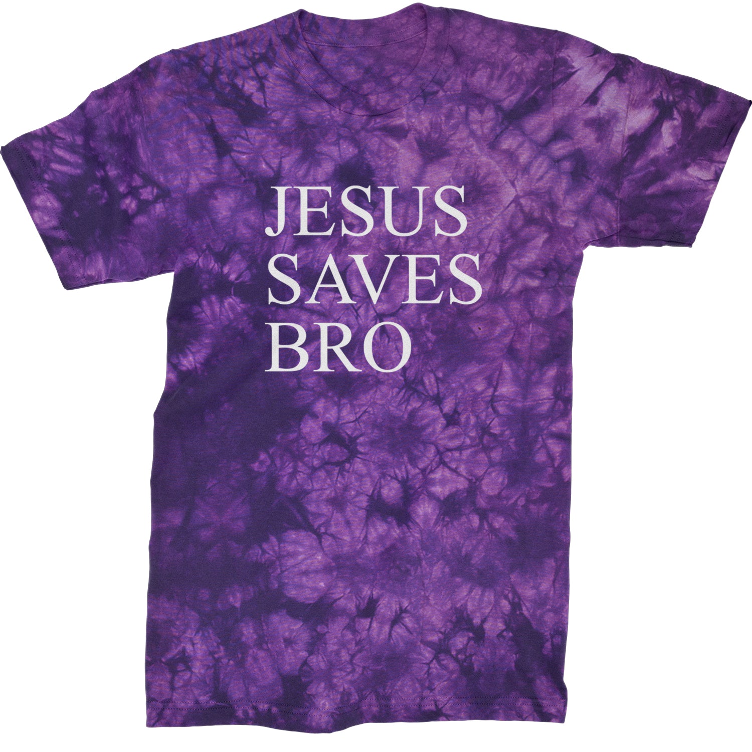 Jesus Saves Bro  Mens T-shirt Tie-Dye Crystal Purple