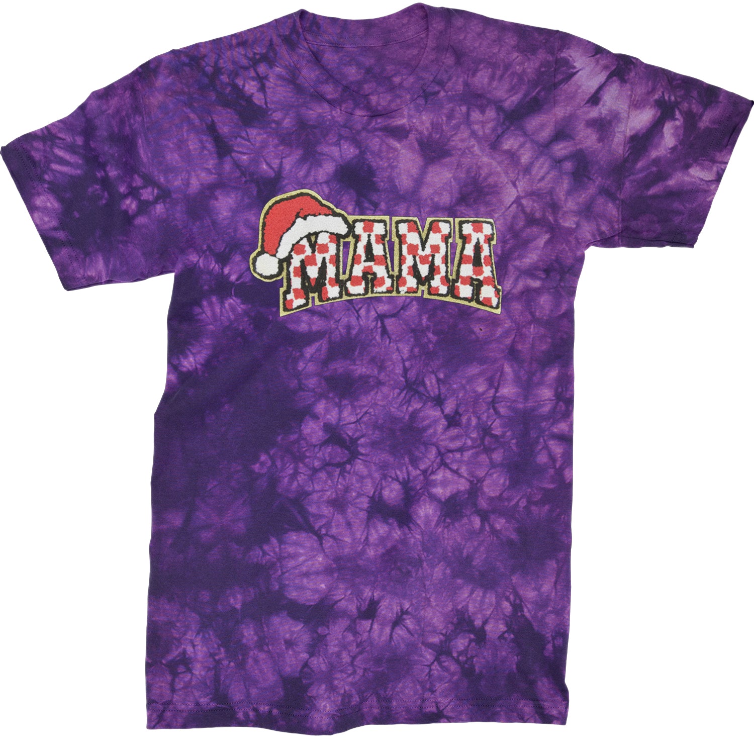 Mama Santa Hat Chenille Patch  Mens T-shirt Tie-Dye Crystal Purple