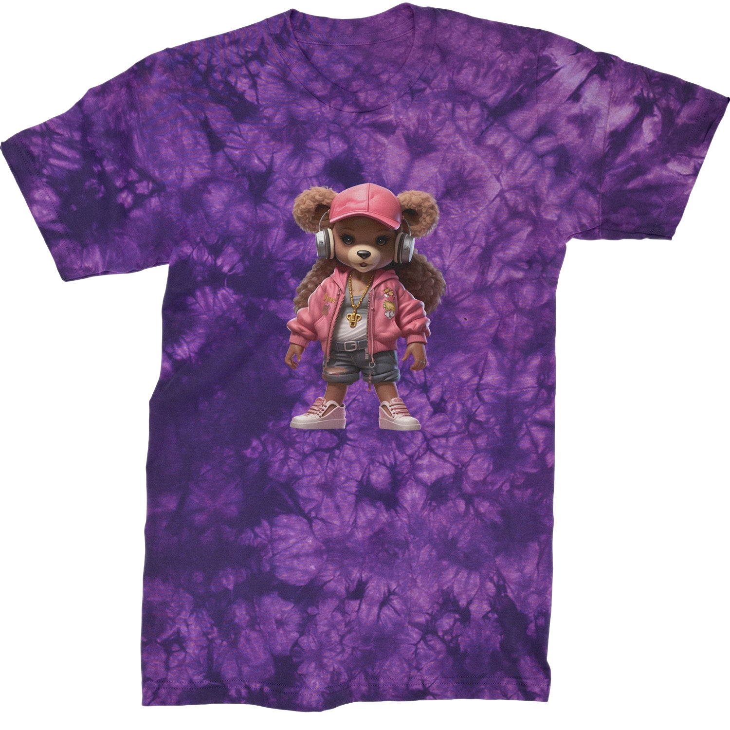 Pink Female Urban Graffiti Bear  Mens T-shirt Tie-Dye Crystal Purple