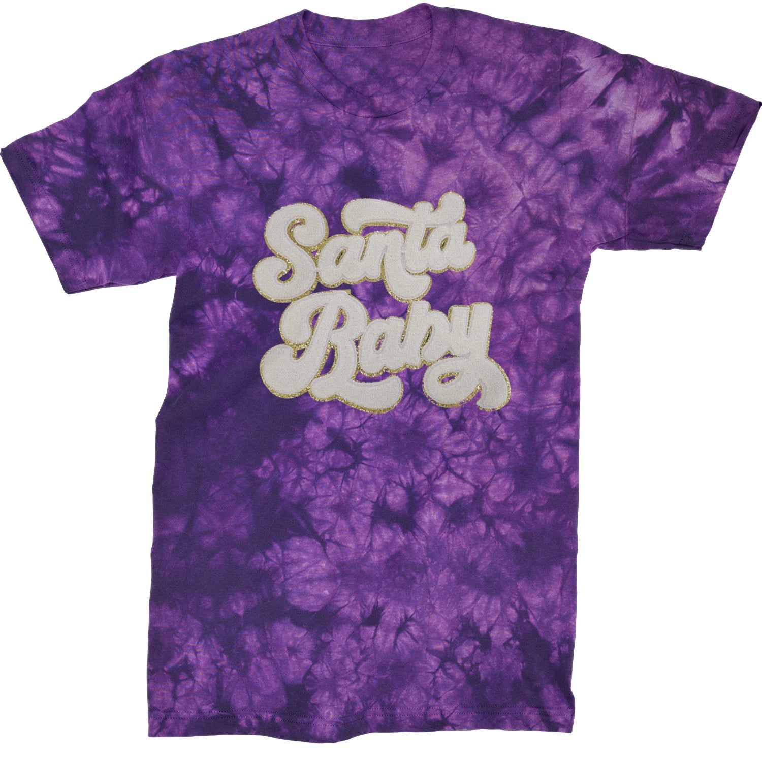 White Santa Baby Chenille Patch  Mens T-shirt Tie-Dye Crystal Purple