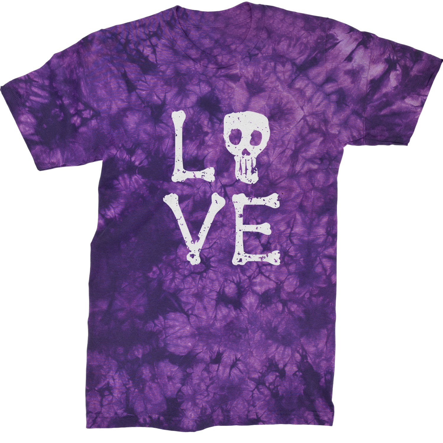 Love Skeleton Bones Mens T-shirt Tie-Dye Crystal Purple