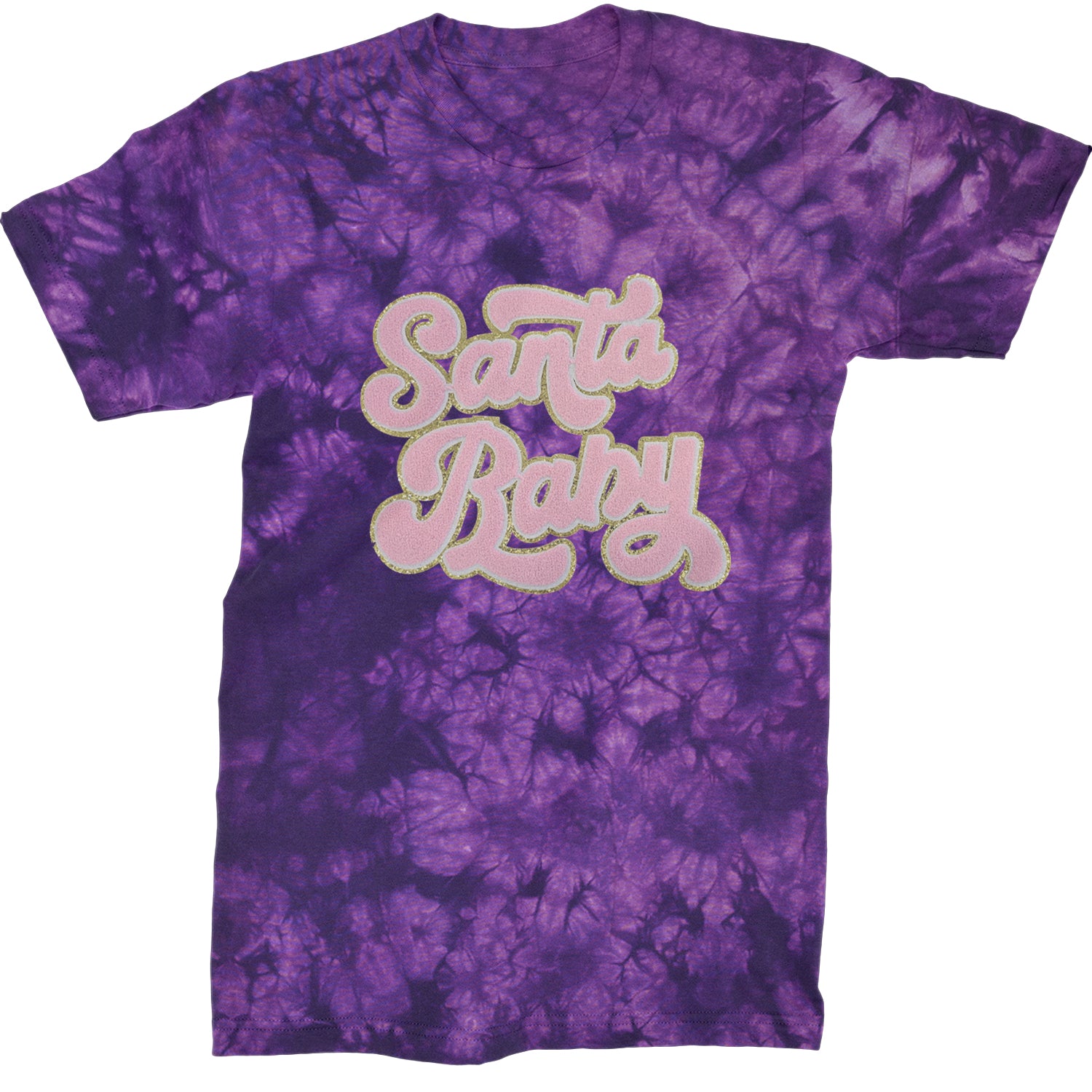 Pink Santa Baby Chenille Patch  Mens T-shirt Tie-Dye Crystal Purple