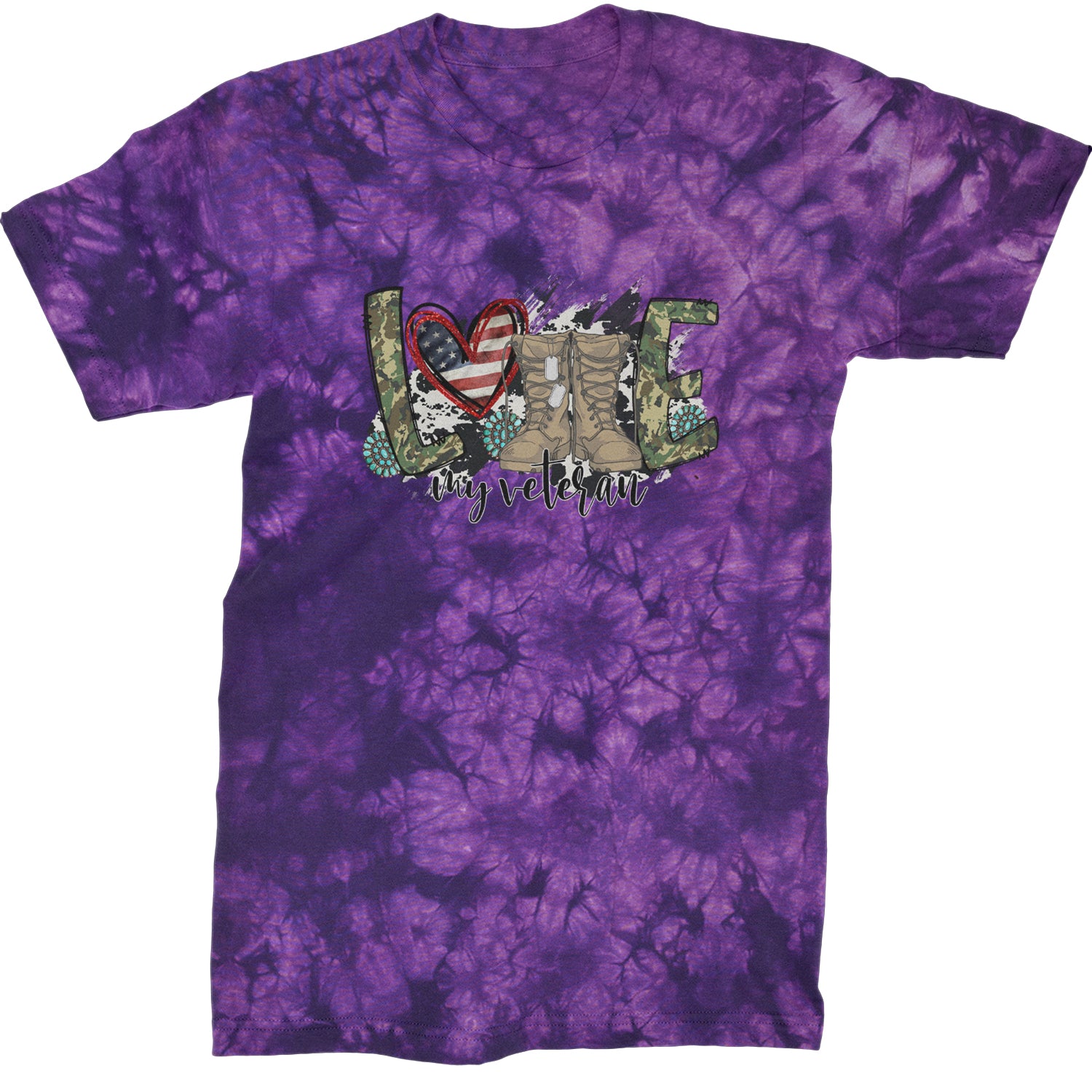 Love My Veteran Honor Veterans Day  Mens T-shirt Tie-Dye Crystal Purple