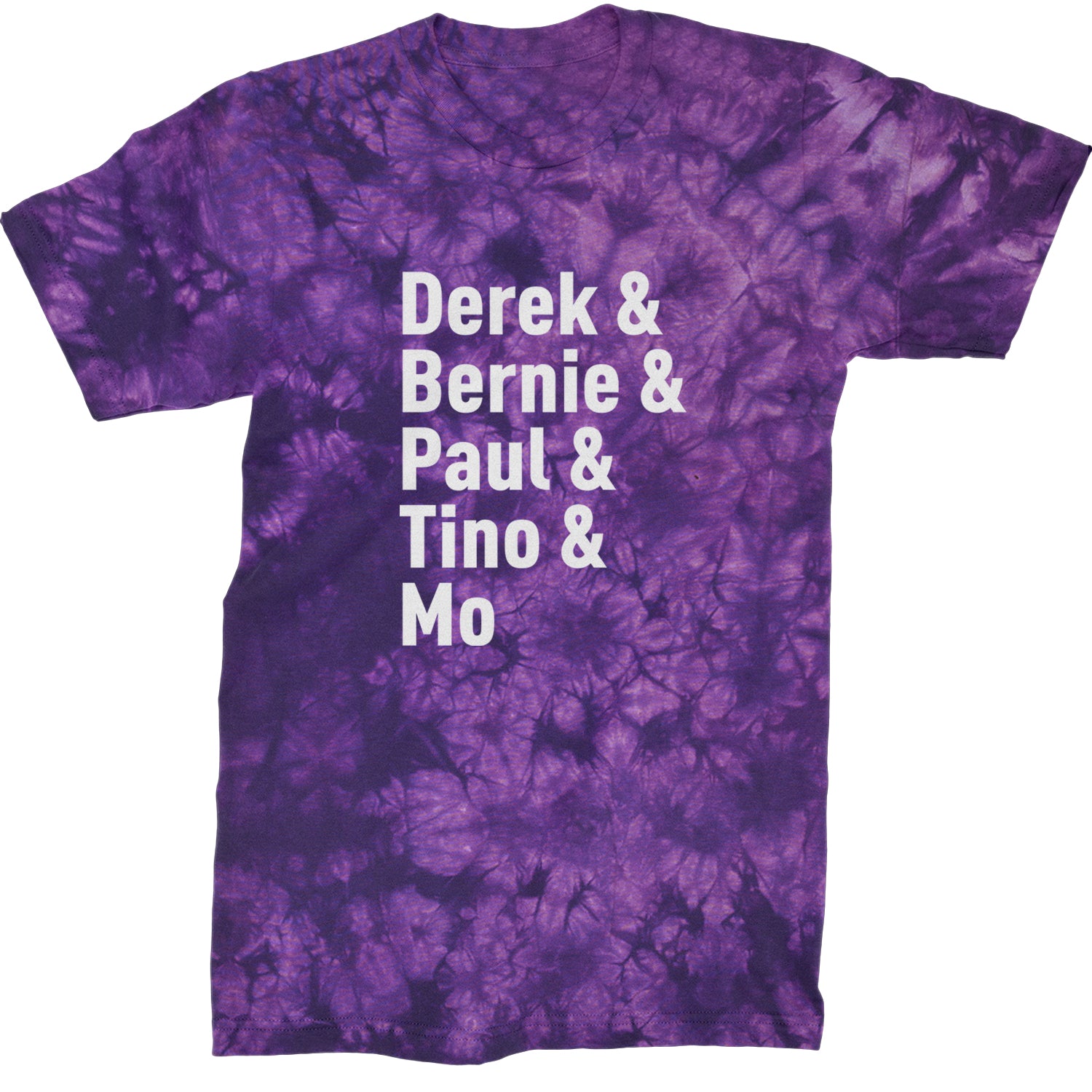 Derek & Bernie & Paul & Tino & Mo Mens T-shirt Tie-Dye Crystal Purple