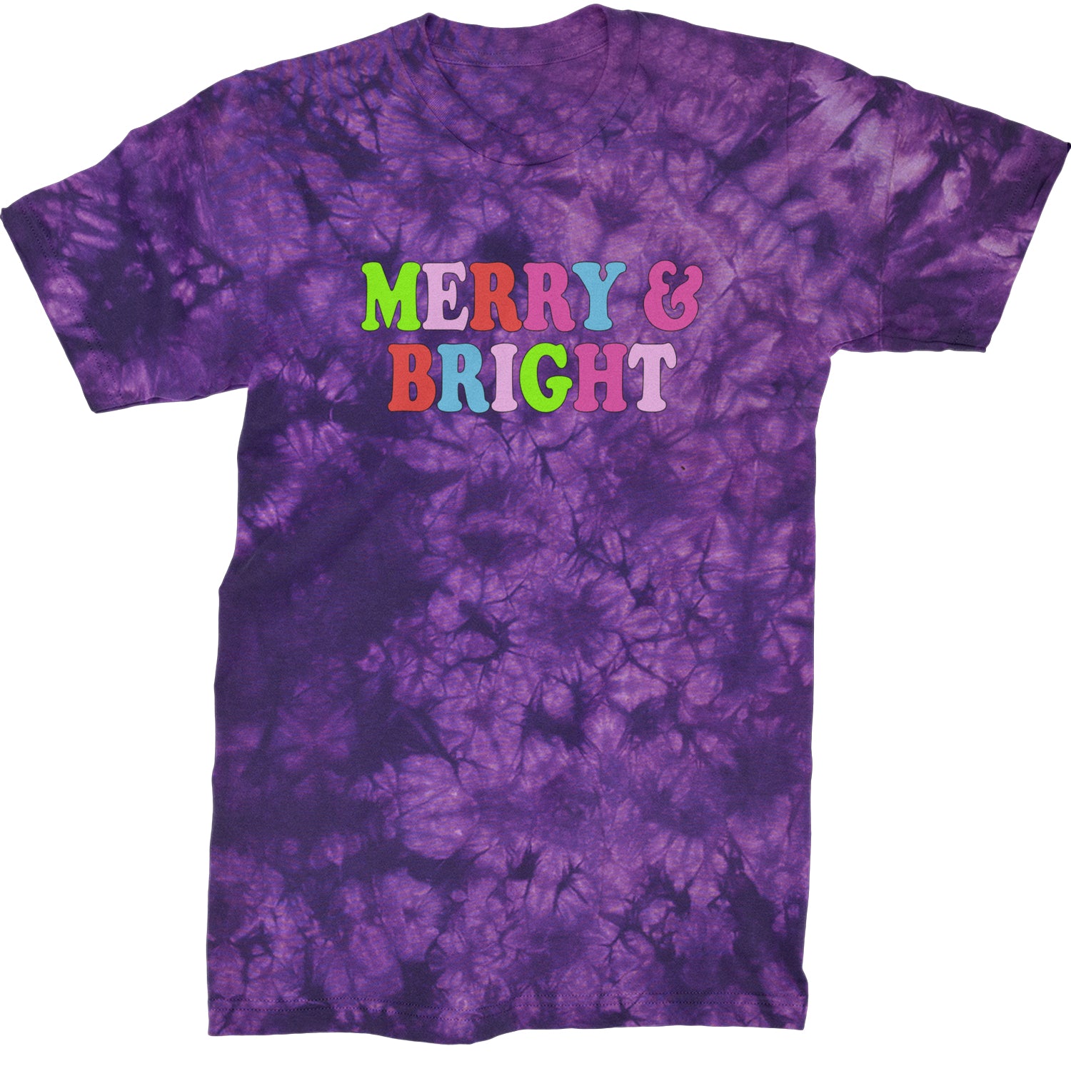 Merry and Bright Festive Christmas Holiday  Mens T-shirt Tie-Dye Crystal Purple