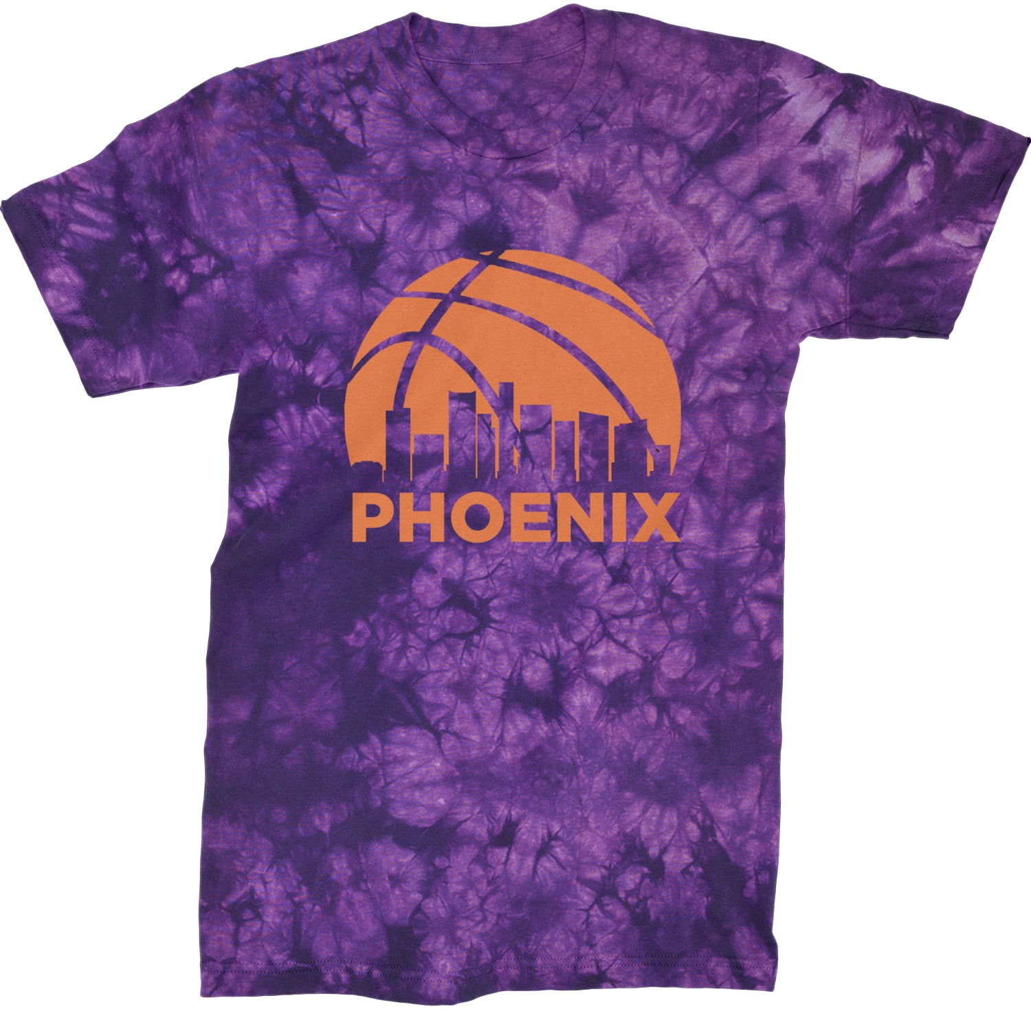 Phoenix Basketball Sunset City Skyline Mens T-shirt Tie-Dye Crystal Purple